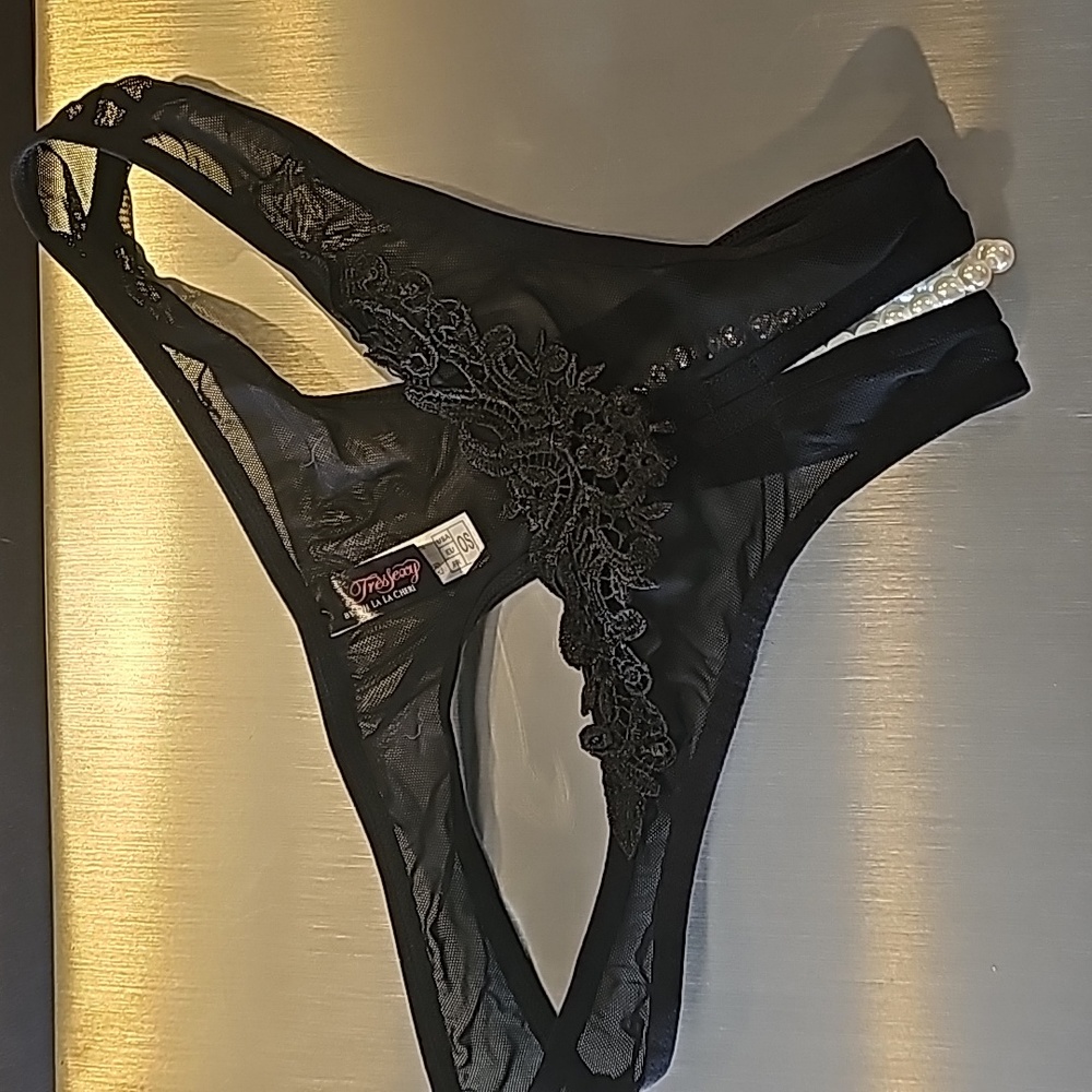 Super sexy black mesh and lace panty, pearl insert a g spot